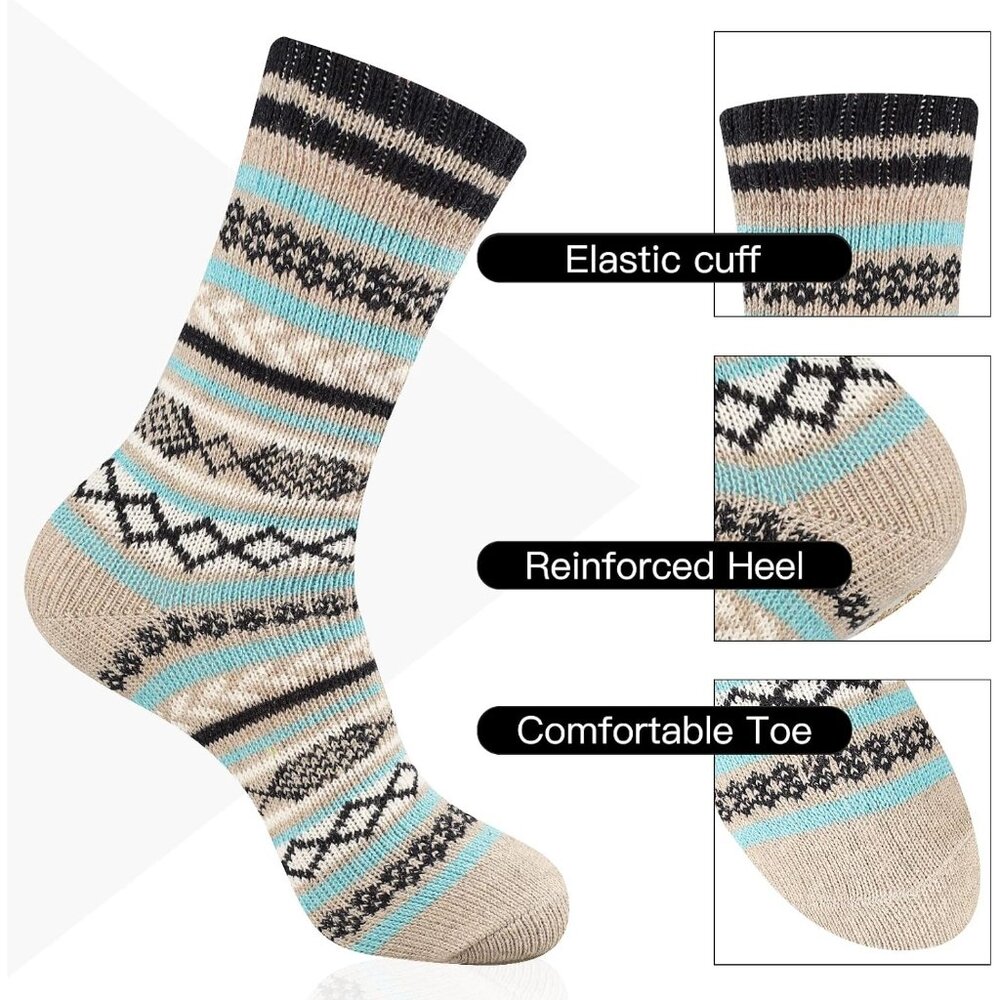 Men's Winter Wool Socks Thermal Warm Soft Crew Socks (5 Pairs) - Picture 2 of 7